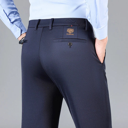 2025 Autumn Winter Suit Pants Men Baggy Straight Business High Waist Work Thick Embroidery Long Formal Trousers Male Plus Size.