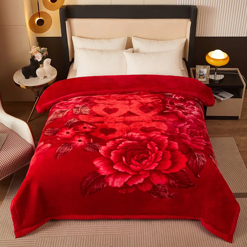 4.5kg Home Thicken Quilt Comforters Winter Warm Raschel Plush Blanket Print Throw Double Layer Fluffy Soft Quilt 200x230cm 이불 이불