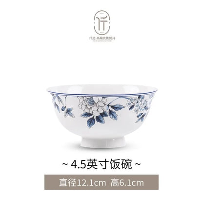 Blue Peacock Bone China Dining Plate Blue and White Kitchen Tableware Flower Ceramic Tableware Home Dining Bar Main Course Plate.