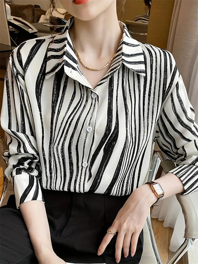Fashion Luxury Women's Shirts French Texture Printing Women's Shirts Spring And Autumn Long-sleeved Women Business Office Shirts.