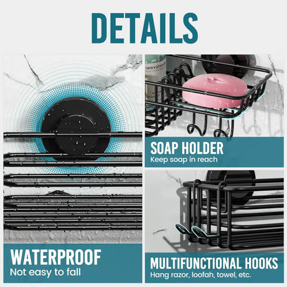 TAILI Dusch-Caddy mit Saugnapf, 2er-Pack mit Haken und Seifenhalter, robuster Badezimmer-Dusch-Organizer, ohne Bohren von Duschregalen