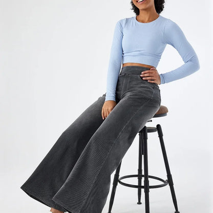 Women's New Large Size Denim Wide-Legged Trousers American High-Waisted Thin Straight Loose Casual Trousers Casual Jeans.