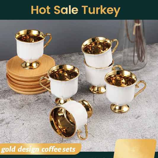 2pcs/set Turkish Coffee Cups Set Of 2 Ceramics Cup Of Coffee Creative Gifts Relief Teacup And Saucer Set Retro 90ml Gobelet.