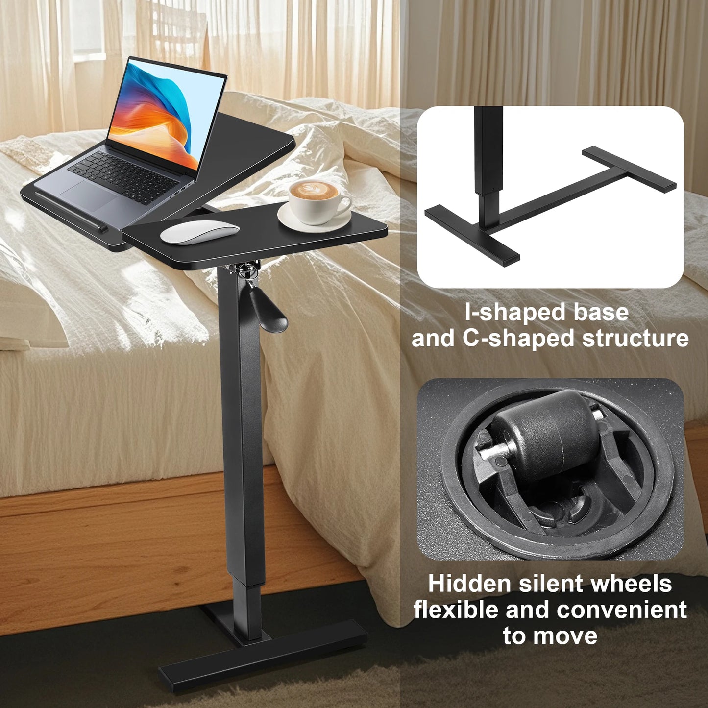 Höhenverstellbarer Sitz-Steh-Schreibtisch, pneumatischer Lift-Computertisch, Arbeitsplatz für Wohnzimmer, Schlafzimmer, Zuhause, Wohnheim