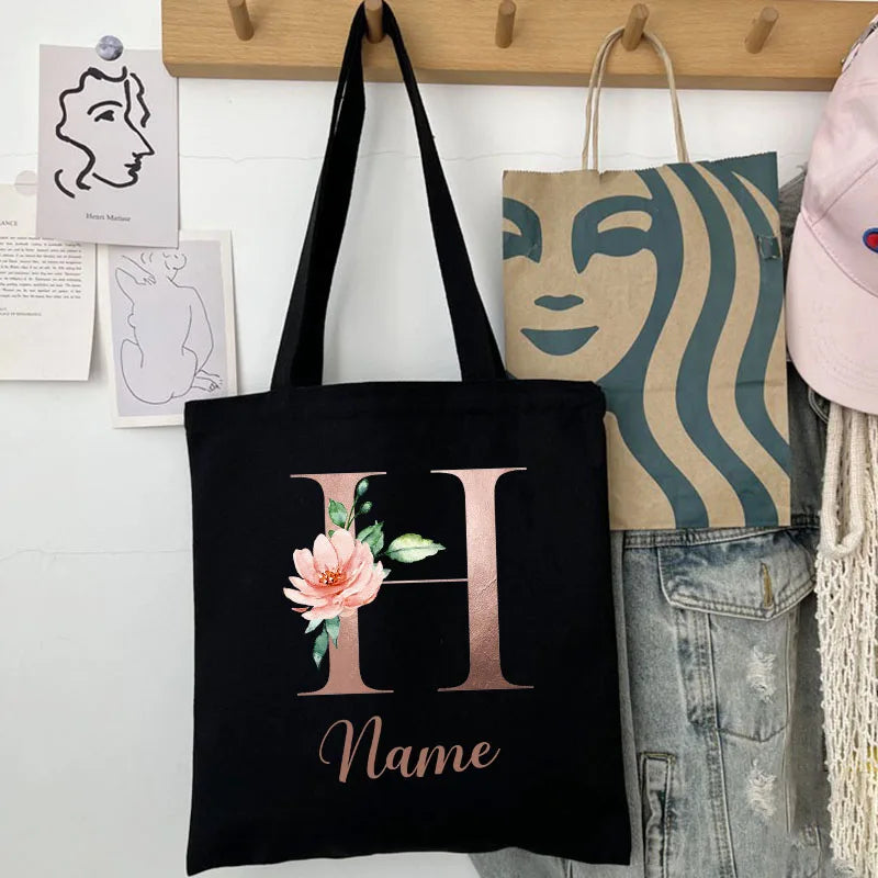 Custom Name Handbag Travel Storage Shoulder Bag Simple Tote Bags Birthday Customize Wedding Bridesmaid Gift Canvas Tote Bag