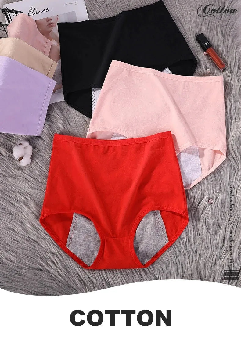 2pcs Girl Menstrual Panties Women's Physiological Briefs Ladies Period Leak Proof Panty High Waist Cotton Underwear.