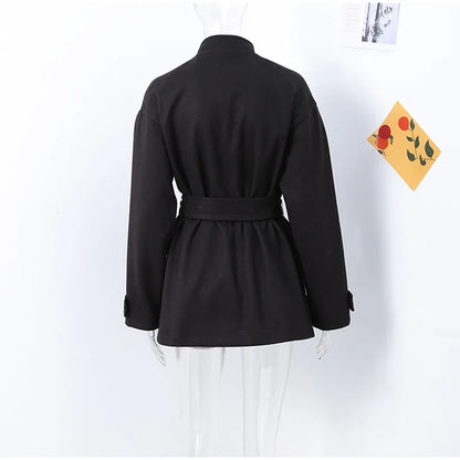 Winter warme Schnürung Damen mantel einfarbig Vintage Einreiher Mantel Mode Herbst Damen jacken neue Retro-Oberbekleidung