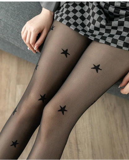 Punk Style Star Print Women Tights Y2K Thigh High Stockings Pantyhose Women Lingerie Sexy Slim Body Stockings Black Women Tights.