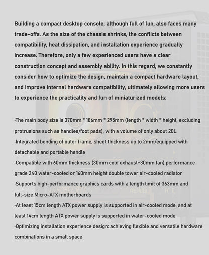 JONSBO Z20 MATX Case Detachable Handle Supports 240 Water-cooled 363mm Graphics Card Side  Transparency Desktop Mini PC Chassis.