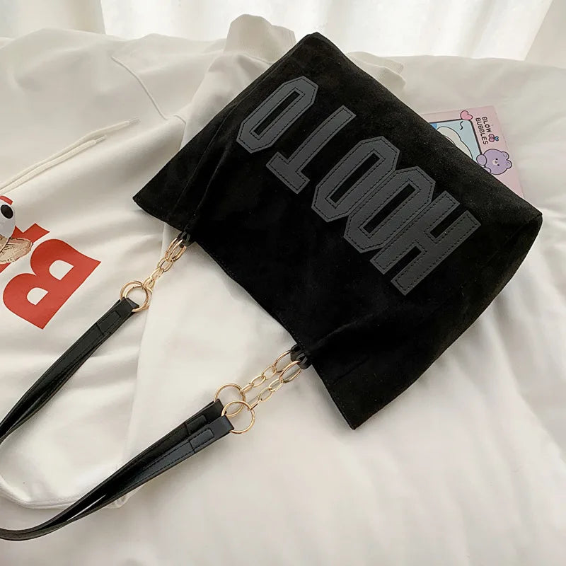 Solid Color Shoulder Bag, Trendy Letters Tote Bag, Canvas Campus Handbag for Women, Office,College,Work,Travel Hand Bags Bolsa