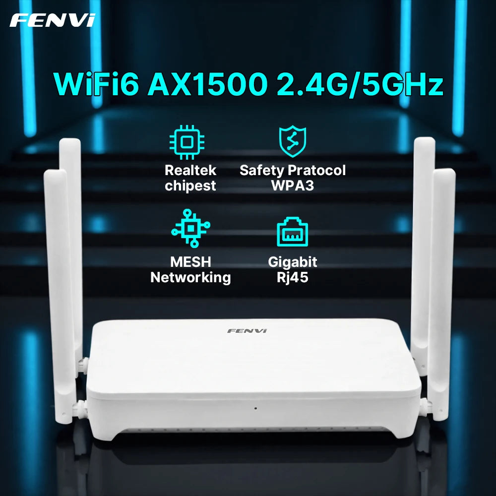 fenvi WiFi 6 AX3000 Router Dual Band 3000Mbps Mesh WiFi6 2.4G/5GHz Gigabit Wireless Networking Repeater 4 Antennas Signal Booste.