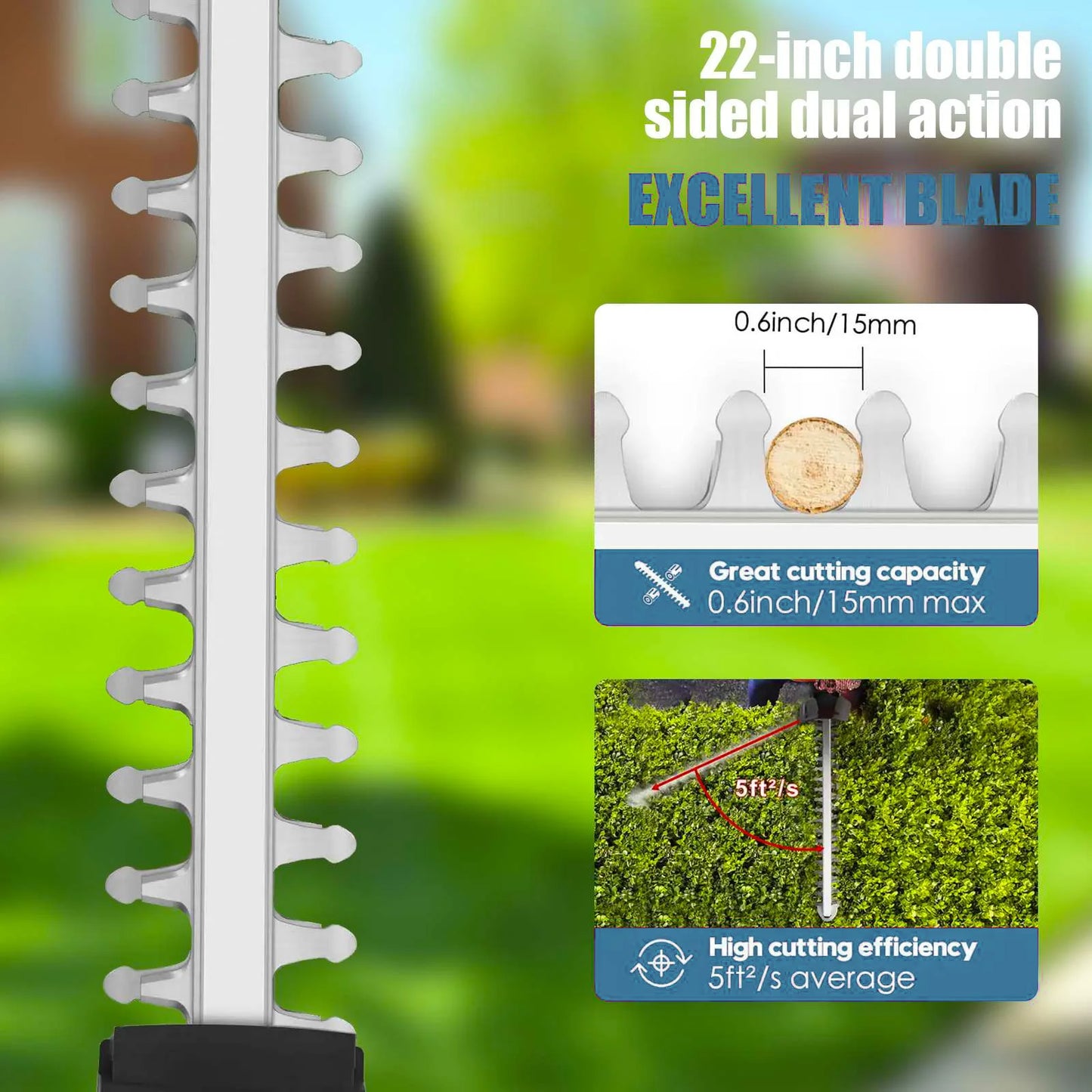 21 V Akku-Heckenschere, 22 Zoll, elektrischer Heckenschere mit Dual-Action-Klinge, 3/5 Zoll Schnittkapazität für Makita 18 V Akku