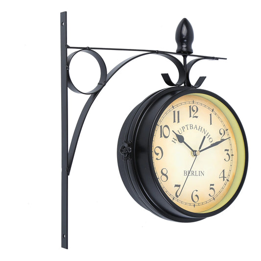 Stationsuhr Doppelseitige Wanduhr Runde Mount Wand Outdoor Garten Dekor Wanduhr Dia 25cm für Weihnachten Home Geschenke
