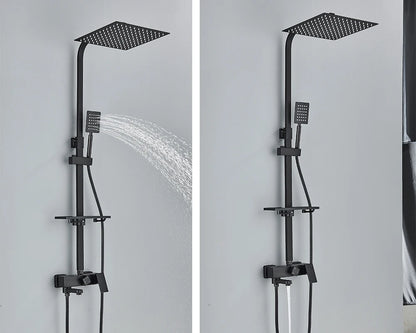 Rainfall Bathroom Shower Faucet Kit With Bidet Wall Mounted Stainless Steel Hot Cold Water Mixer Tap System With Rack,Tub Spout