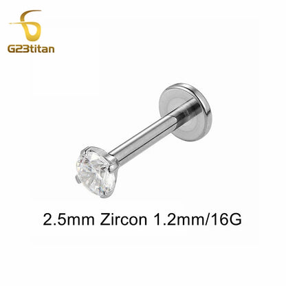 16G 18G Titanium Labret Stud Lip Ring Ear Helix Conch Trage Earring 2-4mm Zircon 0.9mm Internally Threaded Body Piercing Jewelry.