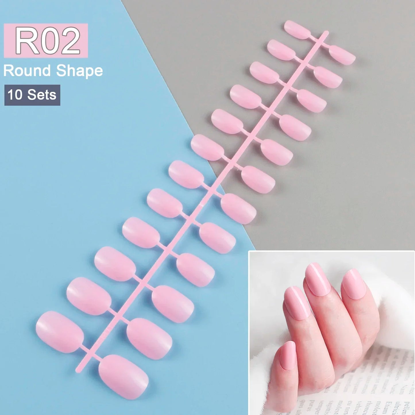 10 Sets/Pack Mixed Solid Colors Coffin Round Square Almond Shape False Nails Full Cover Nail Tips Short Fake Nails Tip Manicure.