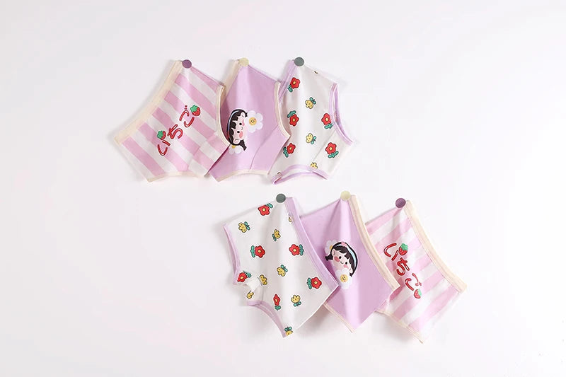 3Pcs/lot Kids Panties 7 Collections Chirdren's Underwear Lovely Girls Briefs Floral Grid Cute Pants Baby Dots Cotton Underpants.