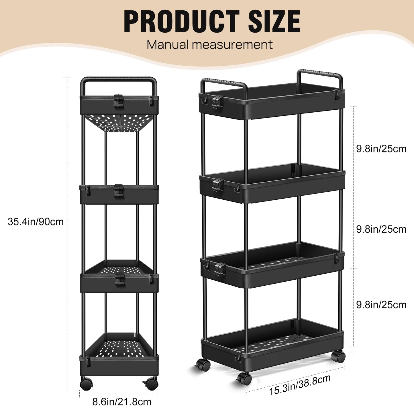 DayPlus Aufbewahrungswagen, 4-stufiger Küchenaufbewahrungswagen auf Rädern, Badezimmerwagen, Mobilitätswagen mit 360 °   Rotationsräder
