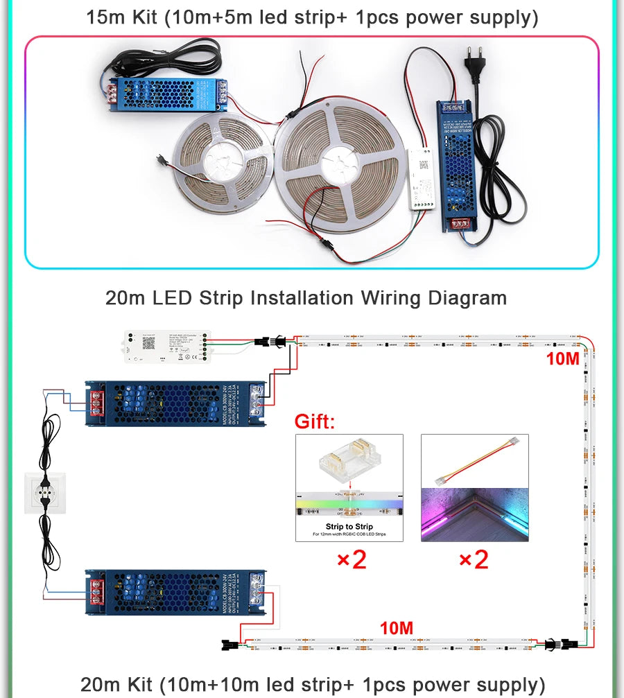 1-25M RGB Addressable COB LED Strip Light 24V WS2811 Pixel LED Strip Tuya WiFi RGBIC LED Ribbon Light Kit For TV Room decoration.