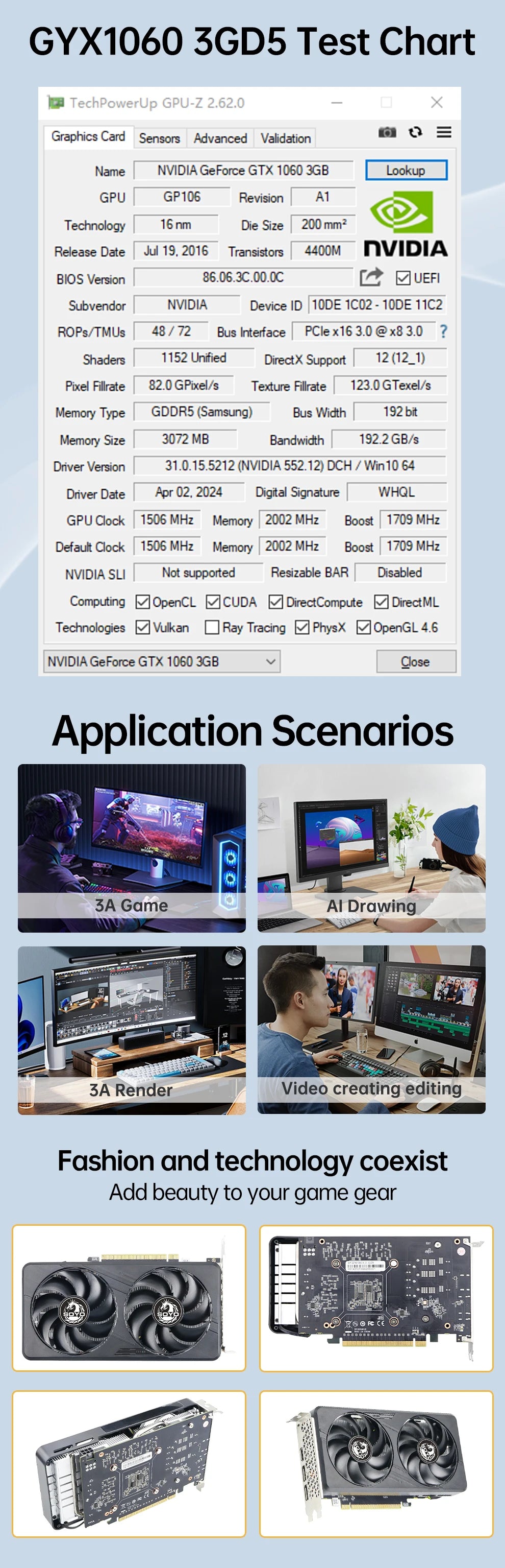 SOYO Graphics Cards GTX1060 6G/3G DDR5 192bit HDMI compatibility+DP*2 For Desktop Gaming Computer Components GPU Video Card.