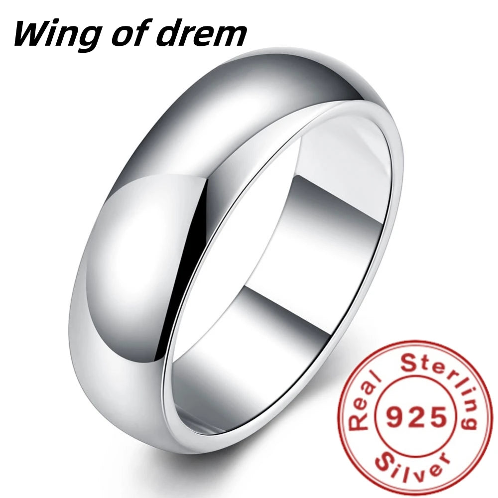 High Quality 925 Sterling Silver Ring Fashion Simple Smooth Round Ring Party Jewelry for Women Size 5 6 7 8 9 10 11.