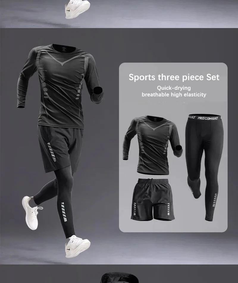 Fashion Breathable Running Sports Suit Men's Fitness Clothes All-Seasons Professional Morning Running Clothes Quick Dry Training.