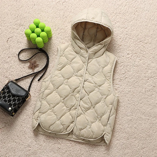 2024 neue Ankünfte Frauen Mode Ultraleicht Dünne Mit Kapuze Unten Jacken Frühling Winter Weiblichen Koreanischen Slim Fit Ärmellose Puffer Mantel