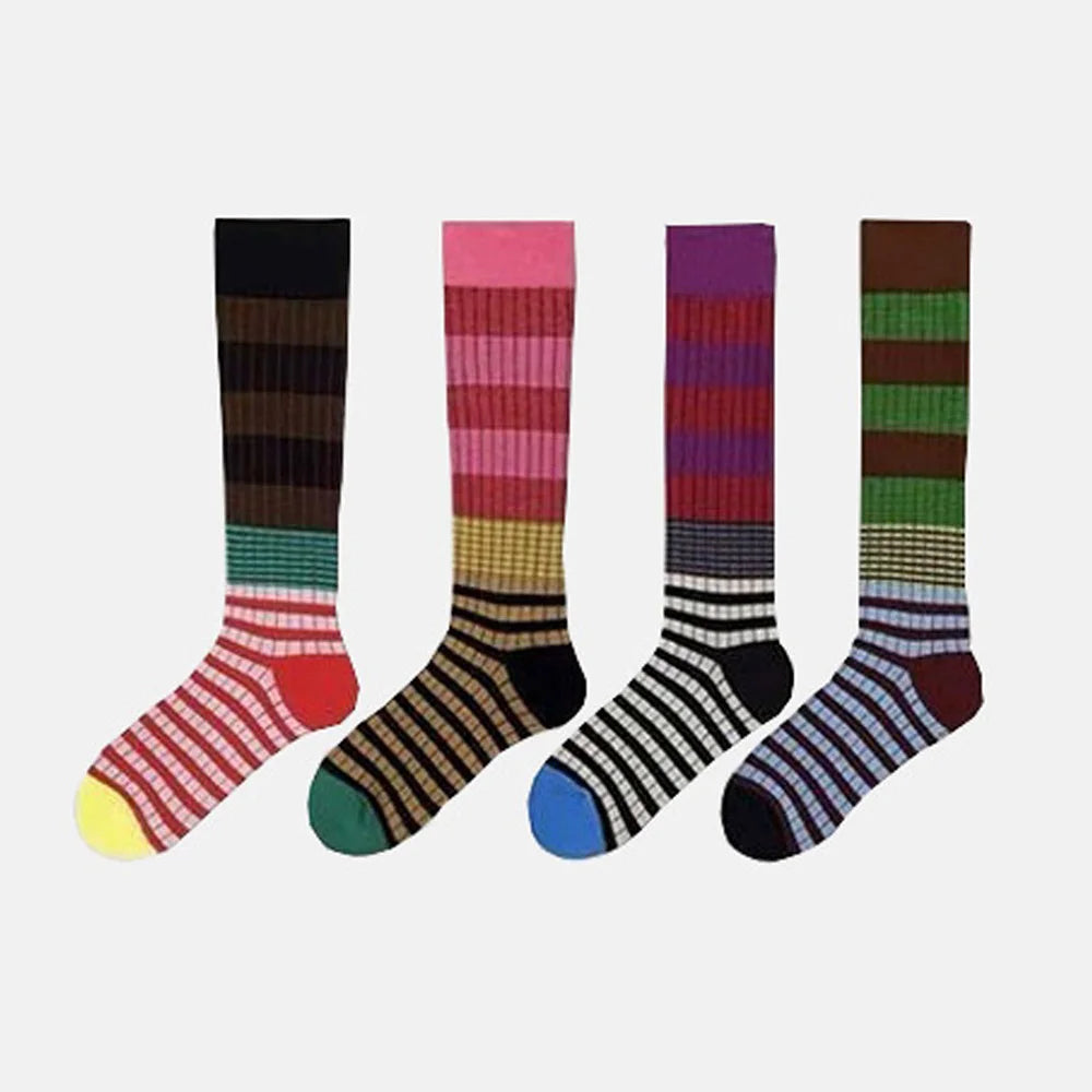 1 Pair Korean Style Women's Calf Socks Fashion Rainbow Stripes Socks Outdoor Sport Cycling Vintage Harajuku Middle Tube Long.