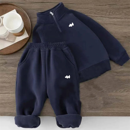 Children's Padded Suit Boys Thermal Set Girls Fleece Sweatshirt Pants 2Pcs Winter Warm Sports Outfits Kids Autumn Casual Clothes.