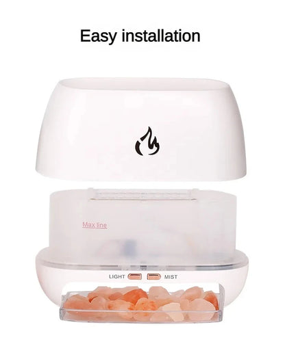 New Himalayan Crystal Salt Stone Aroma Air Humidifiers 3D Flame Fire Colorful Night Light Aromatherapy Essential Oil Diffuser.