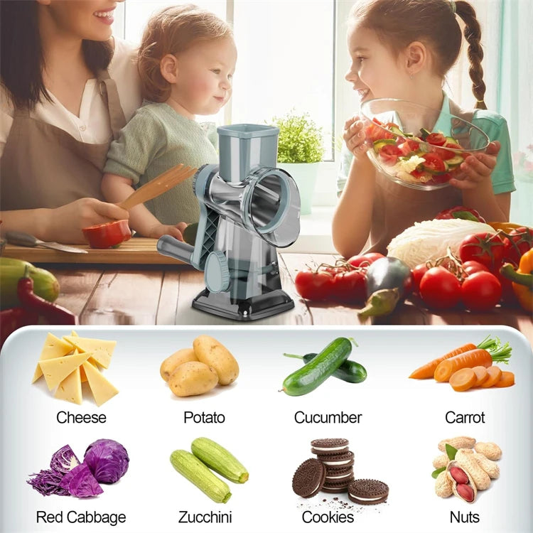 LMETJMA 3 in 1 Rotary Cheese Grater Versatile Manual Vegetable Slicer Peanut Nuts Grinder Cheese Vegetable Shredder Clear JT242.