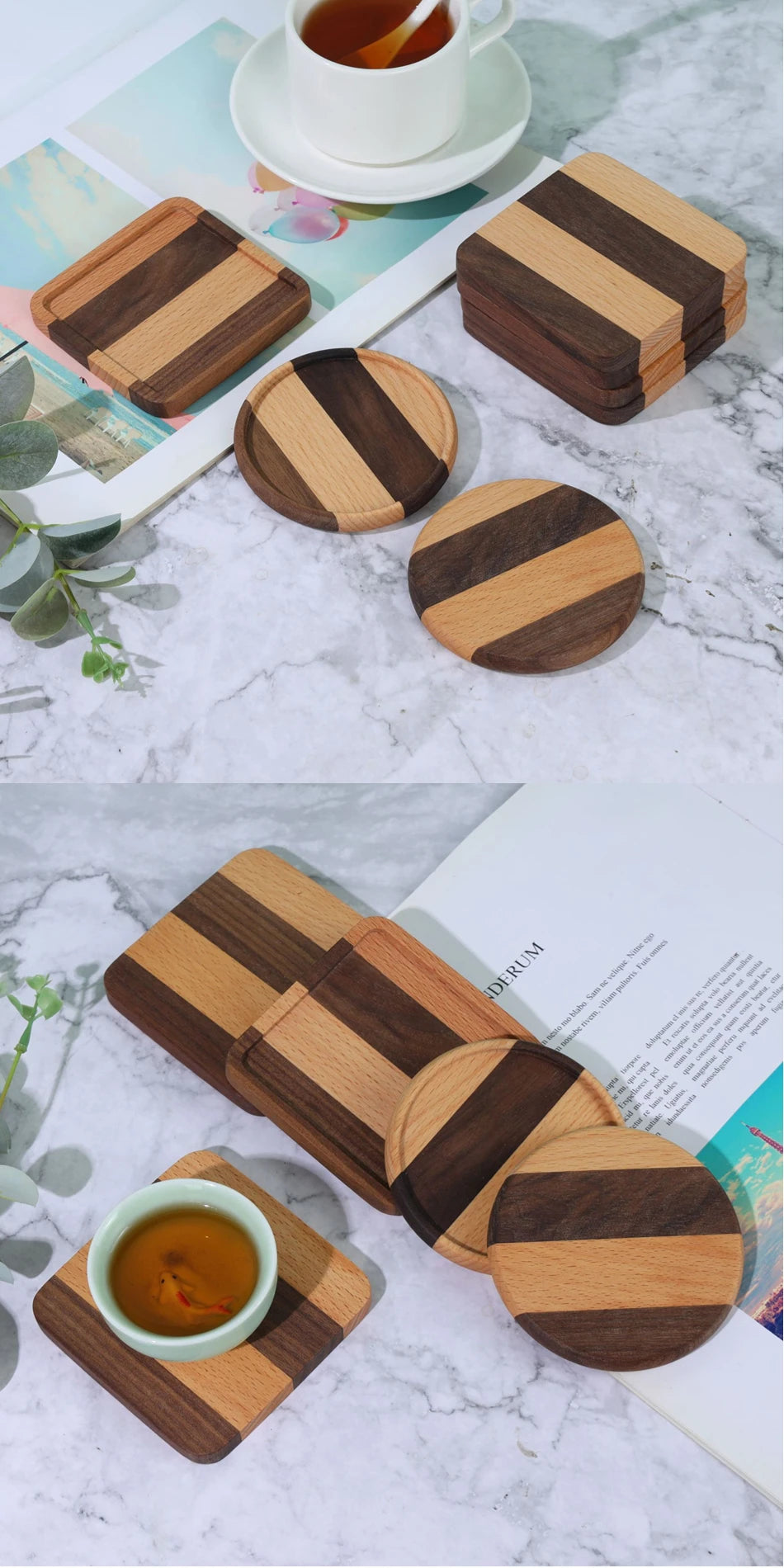 TIME OWNER Tea Coffee Cup Pad Placemats Decor Walnut Beech Wood Coasters Durable Heat Resistant Square Drink Mat Bowl Teapot.