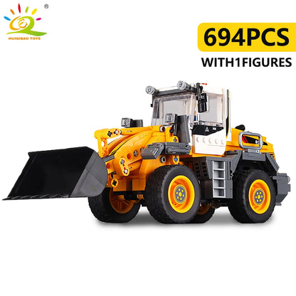 HUIQIBAO Engineering Truck Building Blocks Vehicle Excavator Bulldozer Crane Car Bricks City Construction Toys For Children Boys