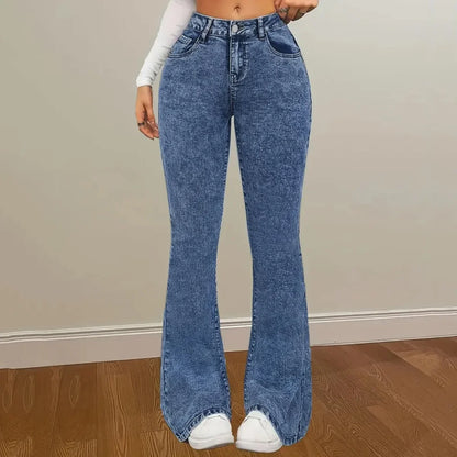 Women's Fashion Slim Fit Casual Micro Flared Jeans High Waist Bootcut Denim Pants Mid Rise Wide Leg Trousers.