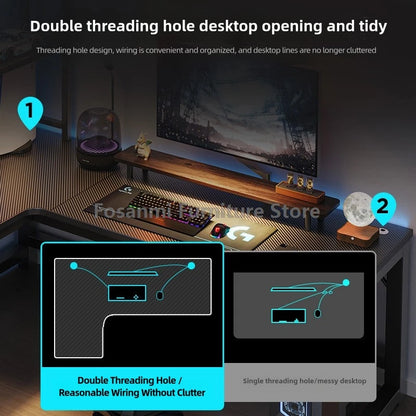 L-förmiger Eck-Gamer-Schreibtisch für das Heimbüro, breiter großer Computertisch mit Kabelloch, moderner schwarzer Gaming-Studien-Arbeitstisch