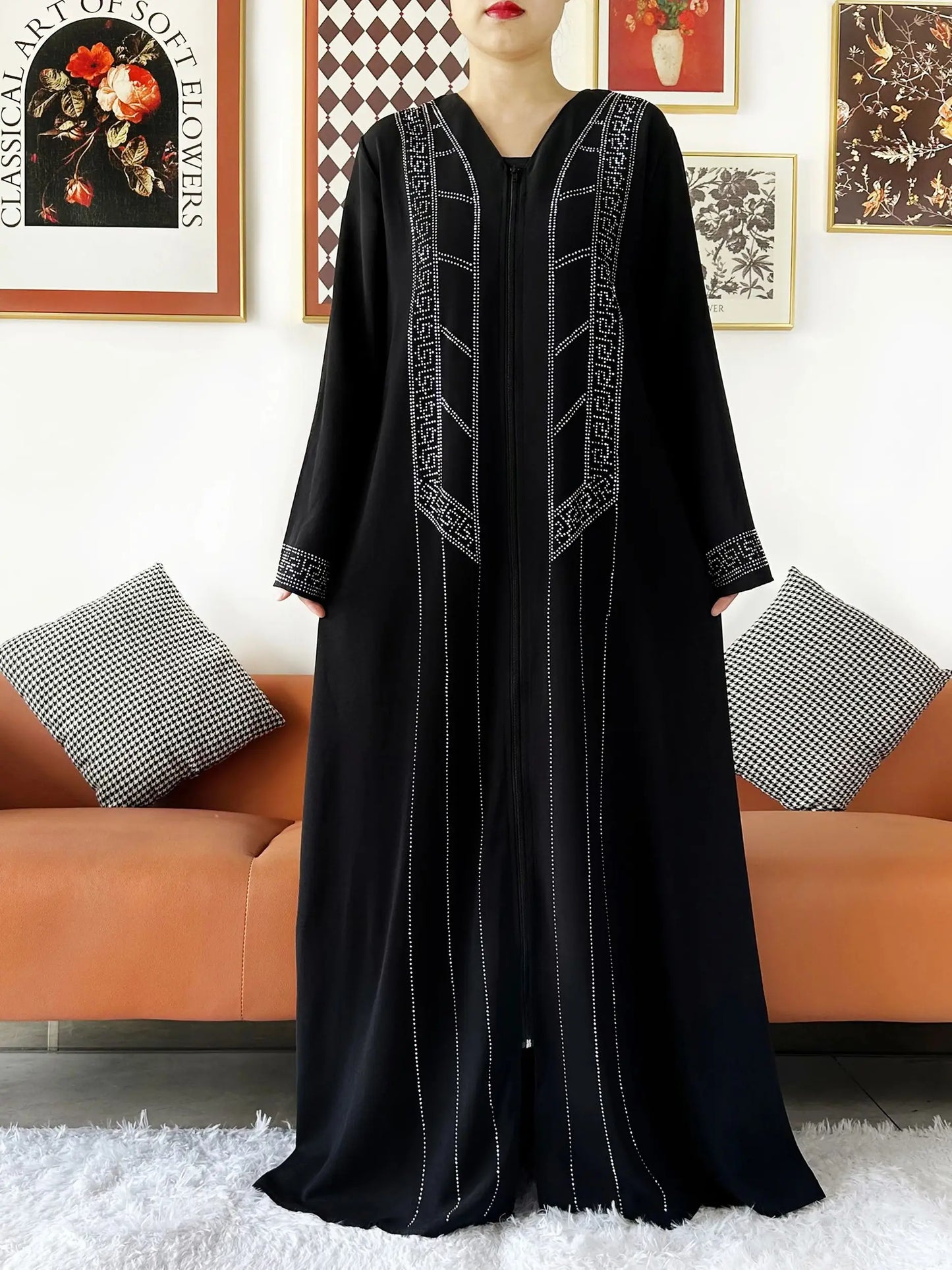 New Women Elegant Dress Chiffon Open Abaya with Zipper Muslim Women Dress Islamic Clothing Cardigan Abaya Women Muslim Dress.