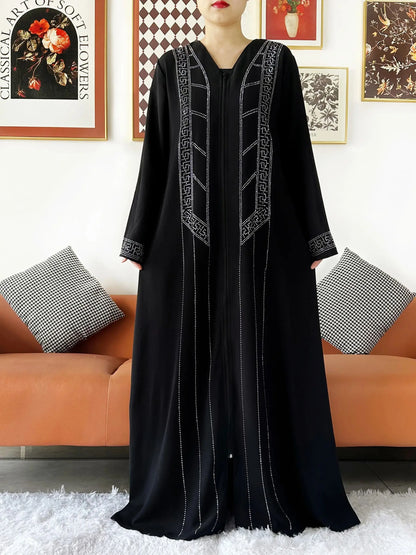 New Women Elegant Dress Chiffon Open Abaya with Zipper Muslim Women Dress Islamic Clothing Cardigan Abaya Women Muslim Dress.