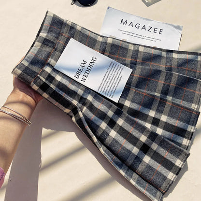 Plaid Woolen Blends Pleated Skirt For Women Fall Winter High Waist A-line Skirt Ladies Fashion Khaki Mini Skirts Vintage Female.