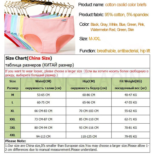 Plus Size Panties Women's Cotton Underwear Girls Briefs Solid Color Lingeries Shorts Comfortable Underpant For Woman 3XL/4XL.