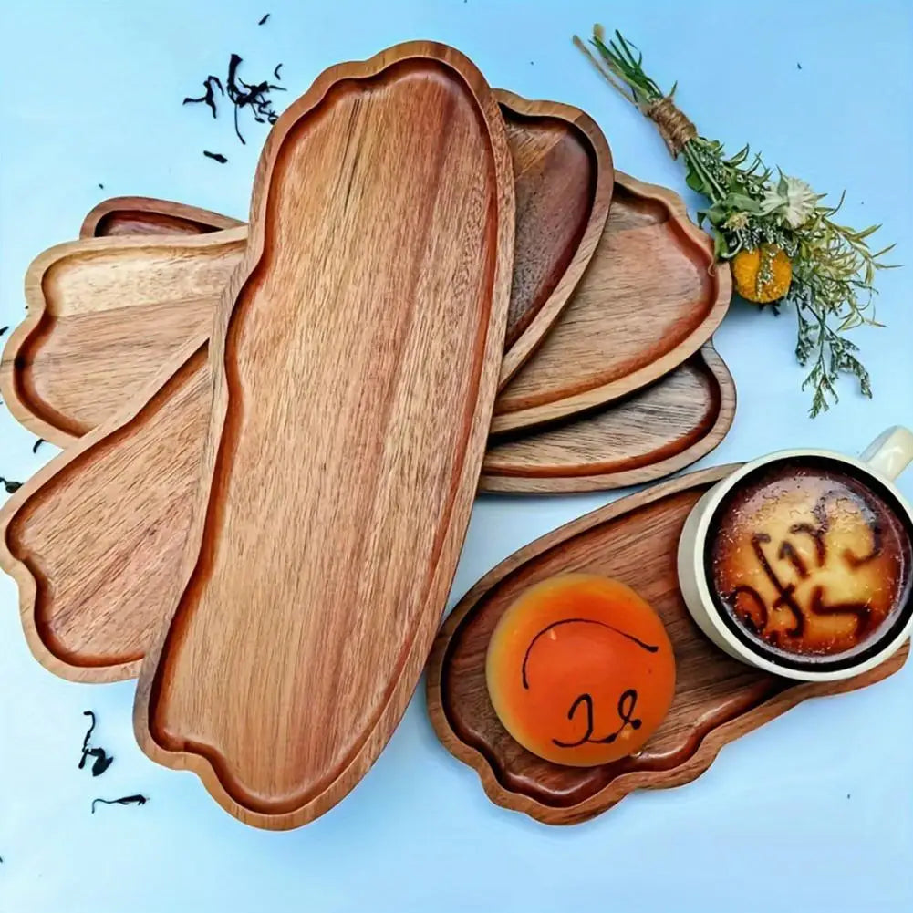 Wooden Tea Tray Cloud Shape Fruit Dessert Candy Plate Retro Tea Coffee Cup Breakfast Plate Decorative Jewelry Cosmetic Organizer.