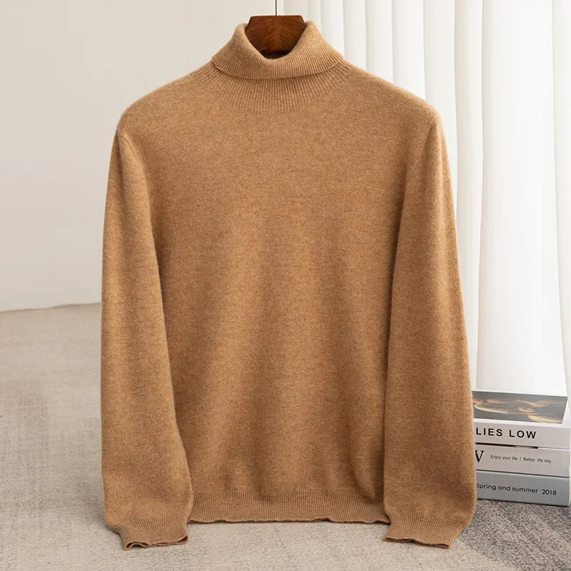 Men 100% Merino Wool Sweater Turtleneck Knitted Pullover Cashmere Warm Solid Color Clothes Business Bottoming Tops Autumn Winter.