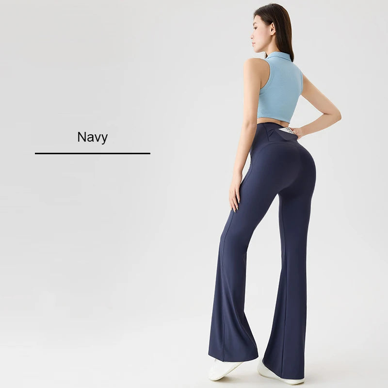 BIVIGAOS Naked Feeling Back Waist Pocket Sharkskin Micro Flared Leggings Women's Tight Sexy Sports Fitness Yoga Casual Pants