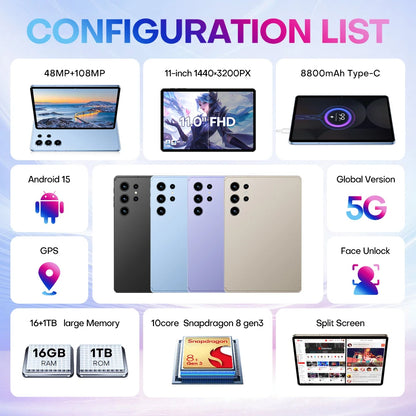 Original Pad 9 Pro 11 Inch 16GB RAM 1TB ROM tablet Android 15 Core Pad Tablet PC Phone Dual Wifi tablette android 8800mah.