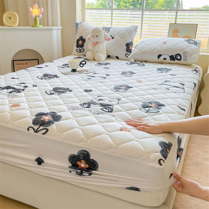 1pc Quilted Bed Cover Floral Style Bedspread Thicken Soft Bed Linen Elastic Mattress Protector cubre colchón (No Pillowcase).