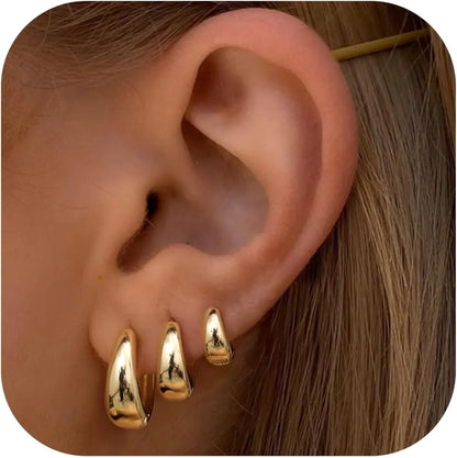 3Pairs Hoop Earrings Set for Women Gold Silver Plated Earring Hypoallergenic Small Huggie Hoops Lightweight Hoop Earrings Stack.