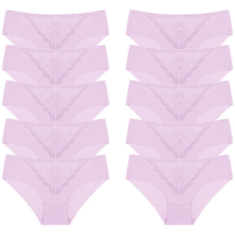 BZEL 10PCS/Set Women's Panties Exquisite Sweet Lace Underwear Sexy Lingerie Silk Satin Briefs Woman Comfort Breathable Underpant