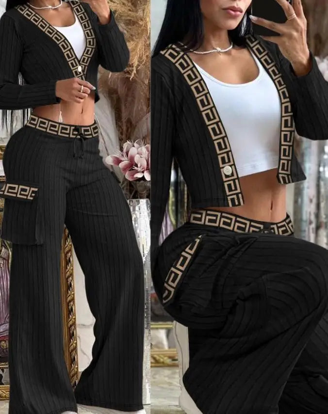 Women's Casual Two Piece Sets Spring Autumn Fashion Cardigan Long Sleeve Short Top Big Pocket Cargo Pants Sets 2024 Outifits