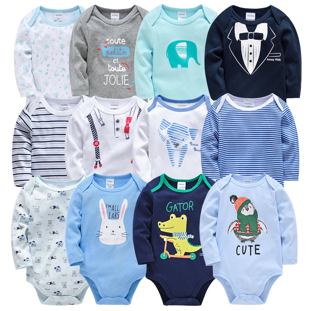 3 Teile/satz Baby Jungen Kleidung 100% Baumwolle Kinder Overall Langarm Niedlichen Elefanten Druck Babyspielanzug Neugeborenen Body Für 0-24 M.