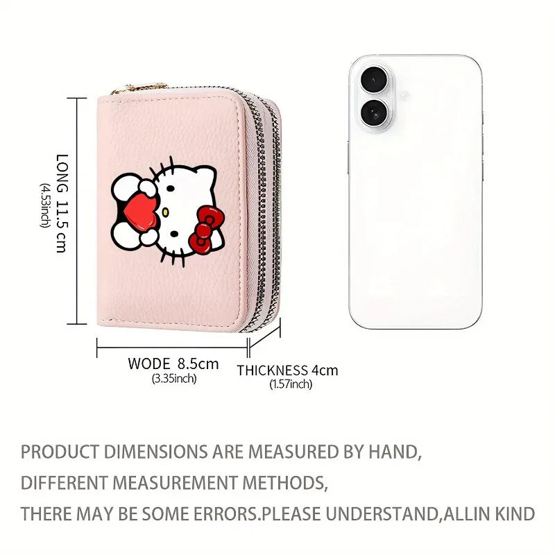Hello Kitty Kuromi Zipper Wallet with Multi-slots PU Leather Slim Card Holder for Women Cute Gift with Bill Pocket.