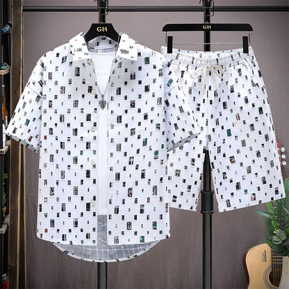 Men Summer 2 Pieces Set Tracksuit Men's Shirt Shorts Harajuku Streetwear Oversized Men Sets Short Outfits Suits